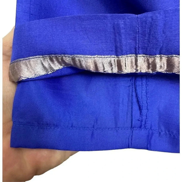 Vintage Jane Seymour 100% Silk Barrel Trousers Pants 8 Petite Blue Satin Disco - Picture 5 of 8